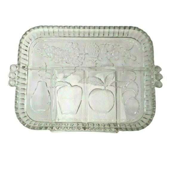 Vintage Indiana Glass Divided Serving Platter Charcuterie Tray Fruit Embossed - Picture 4 of 8